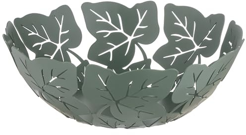 Baroni Home Portafrutta Decorativo in Metallo con Motivo Foglia, Design Moderno per Tavola e Cucina, Contenitore per frutta, Linea Edera, 27x27x9