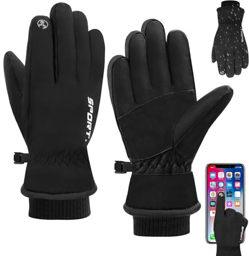 Adiwo Guanti Invernali Uomo Donna,Guanti Moto Caldi Touch Screen Antivento Adatto per Sci Snowboard Scooter Moto Bici Mtb Motocross Neve Running Ciclismo Riscaldati resistente all'acqua(nero)