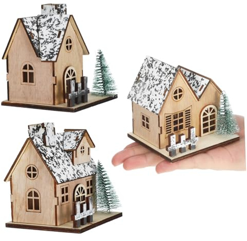 BESPORTBLE Set 3 Case del Villaggio di Natale in Legno con Luci LED, Decorazioni Natalizie Luminose per Centrotavola e Ambienti Festivi Casa e Ufficio