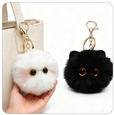 Vesavifaka 2 Stück Schwarze Weiße Katze Taschenanhänger, Geschenke für Katzenliebhaber, Niedliche Plüsch Rucksack Bag Charms für Mädchen, Auto Schlüsselanhänger, Zubehör für Handtaschen, Rucksäcke