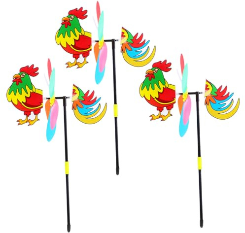 ORFOFE 3pcs Garden Windmill Pinwheels 3d Rooster Plastic Lawn Wheels Lightweight and Convenient to Carry for Boys and Adults, Suitable for Yard Picnic and Celebration Outdoor Toy