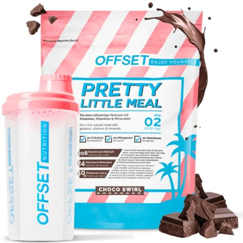 OFFSET Nutrition Abnehm Shake Choco [nur 208 KCAL pro Shake] mit Shaker - 28 Portionen | Mahlzeitersatz | Diät mit 24 Vitaminen & Mineralien | Glutenfreie Trinkmahlzeit