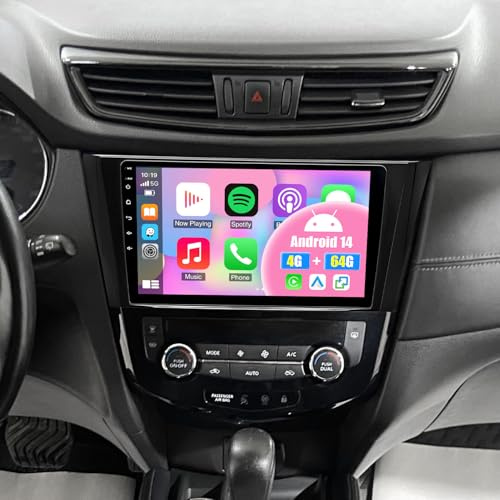 10inch Android 14 Car Stereo for Nissan X-Trail Qashqai 2013-2017, 4+64GB Touch Screen Display Radio Multimedia Player Head Unit with CarPlay Android Auto GPS Navigation Bluetooth Wifi SWC Mirror Link