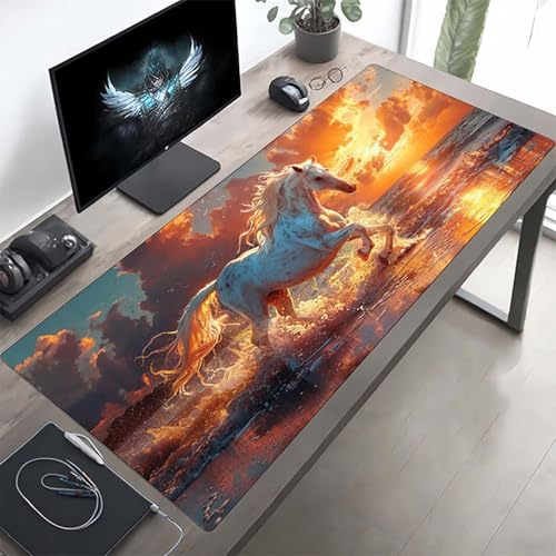 Gaming Mauspad 1200x600x3 mm Gaming Mousepad XXL Pferd Gelb Mauspad Schreibtischauflage, Genähte Kanten Mausmat, rutschfeste Gummibasis, Schreibtisch Schutz für Home Büro, Geschenke PjY8238 V-5