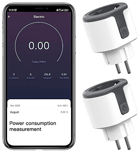 Lot de 2 prises Wi-Fi intelligentes | Prise Wi-Fi Smart Home avec commande vocale, minuterie, mesure du courant, interrupteur | Télécommande APP Smart Plug | Compatible Alexa, Google Assistant, 2,4