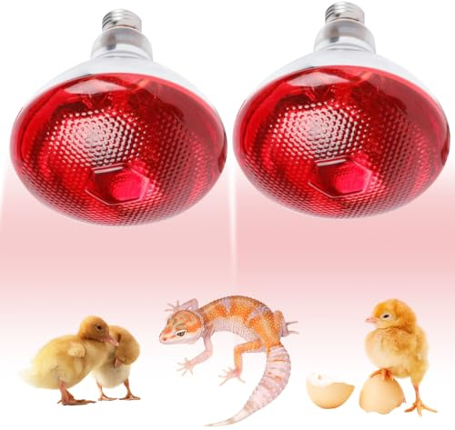 Nzkeuf 2 Pack 250W Infrared Heat Lamp Bulb, Poultry Heat Lamp, Reptile Heating Bulbs, Reptile Heater Lamps for Chickens, Cats, Dogs, Rabbits, Bearded Dragons & Snakes