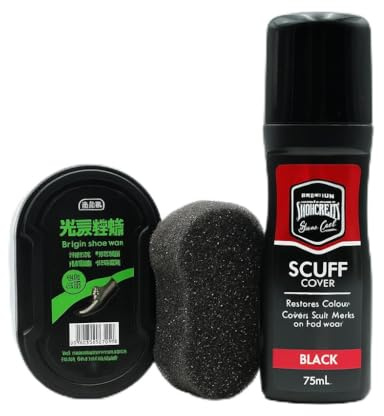 AA Merchant Shoetreats Professional Shoe Care Kit, Black Scuff Cover 75ml with Cleaning Sponge, Instant Shine Liquid Polish for Footwear