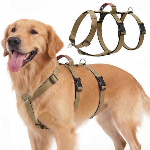 Ledeak Hundegeschirr Ausbruchsicher, Anti Zug Sicherheitsgeschirr Hund, Verstellbare Brustgeschirr mit Gepolstertem Griff, Ausbruchsicheres Geschirr für Hunde Training & Spazieren (Khaki, XL)