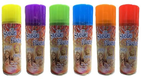 TEKHOME 6 Pezzi Spray Stelle Filanti Colorate 83g, Coriandoli Spray per Carnevale e Feste, Assortimento Colori, Sicuro e Facile da Usare – 181665-6