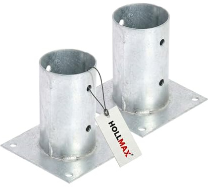 HOLLMAX 2 Stk. Aufschraubhülse/Pfostenträger (80 mm), silber verzinkt, für Rundholzpfosten