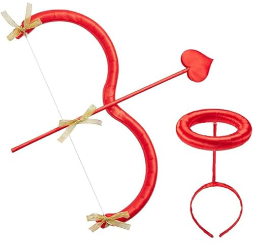 NIDONE Amor-Pfeil- und Bogen-Set, Pfeile in Einheitsgröße, Valentinstag-Amor-Kostümzubehör, Hochzeit, Geburtstag, Cosplay, Kostüm, Foto-Requisiten für Erwachsene und Jugendliche, Rot