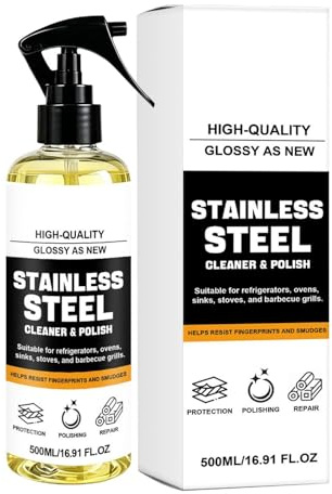 Spray Pulitore Per Acciaio Inossidabile 500ml Delicato e Durevole | Spray Pulitore Alluminio Adatto a Esterni Ringhiere Lavelli Porte Cerniere Elettrodomestici Frigoriferi Griglie Bagni