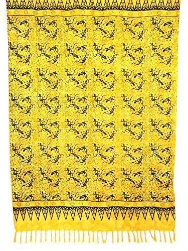Sarong Pareo Wickelrock Strandtuch Tuch zum Binden Geckos III Gelb/große Auswahl schönste Farben/Sauna-Tuch Wickelkleid Schal Wickeltuch Bademode Freizeitmode Sommermode/aus 100% Viskose