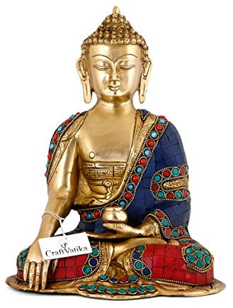 CraftVatika 9,5 gran estatua de Buda sentado de latón | tierra tocar a mano budismo Idol Escultura
