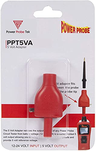 Power Probe PPT5VA 5-Volt Adapter for Power Probe Circuit Testers, Current-Limited 5V Output, Standard 4mm Banana Connector, 12–24V Input for Sensor & ECU Circuit Testing