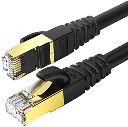KASIMO Câble Ethernet 25m Cat 8, Cable Internet avec Connecteurs RJ45 Plaqués Or Réseau Haut Débit de 40 Gigabit/S - 2000 MHz – Noir