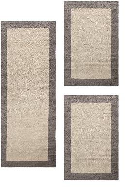 HomebyHome Bettumrandung Schlafzimmer 3 teilig Teppich Taupe - Waschbarer Bettumrandung Teppich Läufer Set Extra Flauschig Bettvorleger Schlafzimmer Bettset:2 St. 60x110 cm | 1 St. 80x250 cm