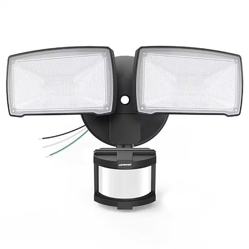 LEPOWER Hardwired LED Security Lights Motion Sensor Outdoor, 40W 4000LM | 5500K Daylight, 72 FT Range & 180° Detection, Easy to Install, IP65 Waterproof, 2 Head Flood Light for Garage, Yard, Porch