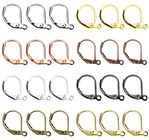 TOAOB 200 Pezzi Chiuse Ganci per Orecchini in Ottone Colorate Anallergici Chiusura a Leverback Monachelle Orecchini Argento Oro Bronzo antico per Fai da Te Creazione Gioielli 15x10 mm