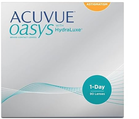 ACUVUE OASYS 1-Day for Astigmatism Kontaktlinsen – Tageslinsen mit angenehmem Tragegefühl – -3.25 dpt, Cyl -1.25, Ach 180 und BC 8,5 – Mit UV Schutz und Austrocknungsschutz – 90 Linsen