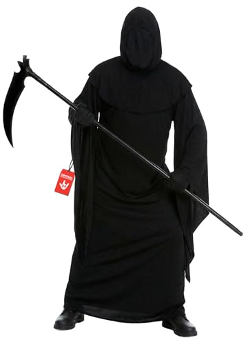 Morph Disfraz Muerte Hombre, Disfraz Parca Halloween Hombre | Túnica con Capucha, Guantes & Cubierta Facial, Efecto Tenebroso, Perfecto para Halloween, Ideal para Disfrazarse