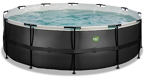 EXIT TOYS Piscine Black Leather - ø450x122cm - Grande Piscine Ronde à Cadre avec Pompe à Filtre à Sable - Piscine Extra Profonde - Cadre Solide - Échelle de Piscine Incluse - Noir
