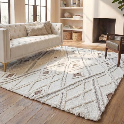 SAFAVIEH Boho Teppich für Wohnzimmer, Esszimmer, Schlafzimmer - Casablanca Collection, Kurzer Flor, Elfenbein und Braun, 244 X 305 cm