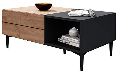 Newfurn Couchtisch Schwarz Wildeiche Wohnzimmertisch Vintage Industrial - 100x40x55 cm (BxHxT) - Landhausstil Sofatisch Tisch - Wohnzimmer