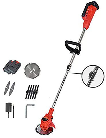 Desbrozadora Inalámbrica,Cortadora De Césped De Jardín con 42TV/ 13000Mah 2 * Batería Y Cargador Mango Telescópico Potente Cortador De Césped Eléctrico, 1880W, 21000RPM,Ligero(Rojo)