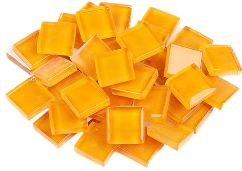 200g Verre Mosaïque Carreaux Carré Cristal Mosaïque Pierres Pièces de Verre pour DIY Art Craft Décoration, 1.5x1.5cm (Orange)