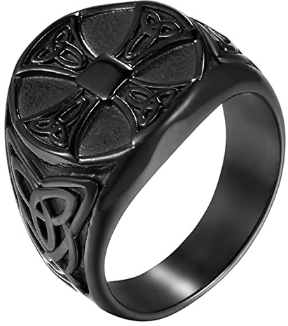 JewelryWe Schmuck Herren-Ring Edelstahl Vintage Wikinger Irische Trinity Keltische Knoten Kreuz Ringe Siegelringe Männer Bandringe Gravur, Silber Gold Schwarz Größe 54 bis 76