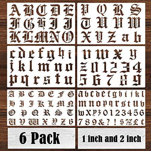 6 Stück alte englische Schablone, 5,1 cm, Buchstaben, Zahlen, Schablonen, wiederverwendbar, Gothic, Kalligraphie, Buchstaben zum Malen, Zeichnen, Schneiden, Buchstaben auf Holz, Vinyl, DIY, Handwerk,