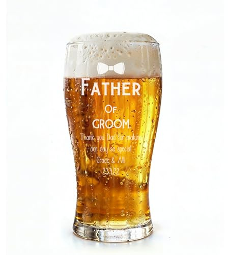 ukgiftstoreonline Personalised Father of the Groom 1 Pint Tulip Beer Glass Gift for Wedding Day