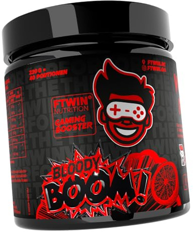 FTWIN® Nutrition Gaming Booster Bloody Boom (Blutorange) | für Gamer und E-Sportler, perfekt für lange und intensive Gaming-Sessions, 40 Portionen