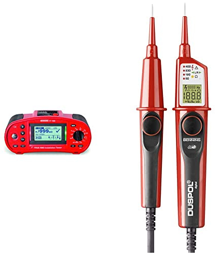 Benning 044103 IT 130 Installationstestgerät, Rot & DUSPOL digital Digitaler True RMS Spannungsprüfer (Prüfart 2-polig, Spannungsmessbereich 1 V - 1000 V AC/ 1200 V DC, Durchgangsprüfung) 50263