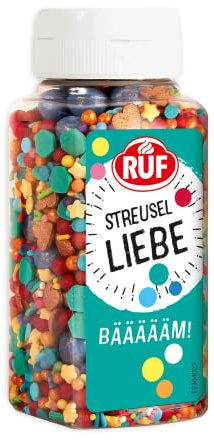 RUF Streusel-Mix BÄÄÄÄÄM!, bunte Streusel Party-Mix, für Cupcake, Kuchen Tortendeko zum Kinder-Geburtstag, Einschulung, Weihnachten, Silvester, 1x140g