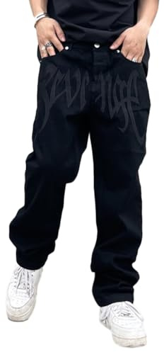 ORANDESIGNE Baggy Jeans Bedruckt Herren Jeans Men Hip Hop Jeans Baggy Jeanshose Teenager Jungen Bein Jeans Skateboard Hose Streetwear