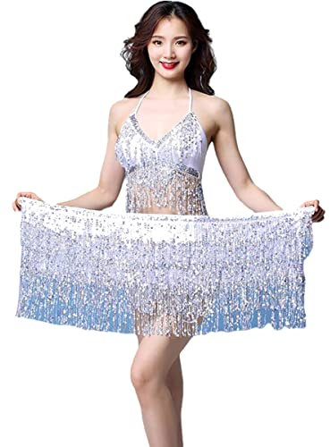 Bauchtanz Rock Hüfttuch, Pailletten Tassel Bauchtanz Rock Tanz Hip Belt Latin Dance Hula Hip Schal Performance Outfit für Frauen Mädchen