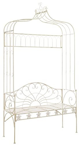 Gecheer Metall Rankhilfe Rosenbogen mit Bank | 2-Sitzer Sitzbank mit Rankgitter | Garten Deko-Gartenbank Torbogen, 122 cm Eisen Antik Wei?