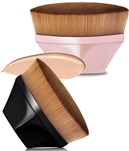 VICKSONGS 2 pezzi ideali per pennelli professionali per base del viso, Kabuki fondotinta con scatola [60 g/leggero], base del pennello, spazzola professionale Kabuki per il trucco liquido (nero+rosa)