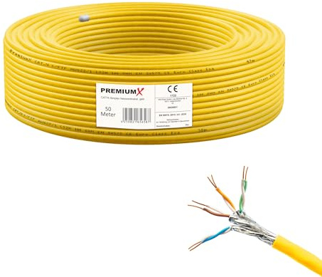 Premium X 50m CAT 7A Netzwerkkabel Simplex LAN-Kabel Verlegekabel Ethernet Kupfer Datenkabel AWG 23 S/FTP PiMF PoE Eca Cat7A 1200 MHz Installationskabel Halogenfrei