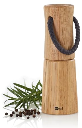 AdHoc MP830 manuelle Salzmühle oder Pfeffermühle YASO 17 cm | langlebiges Keramik Mahlwerk & edler Holzkorpus | Mahlergebnis fein bis grob | mit Tragegriff ideal für BBQ