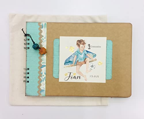 SUPERMOLON Libro de Firmas Comunión Personalizado y Hecho a Mano - Libro Comunión 22 x 32 cm - Personalización Álbum Comunión (Elfo Futbolista)