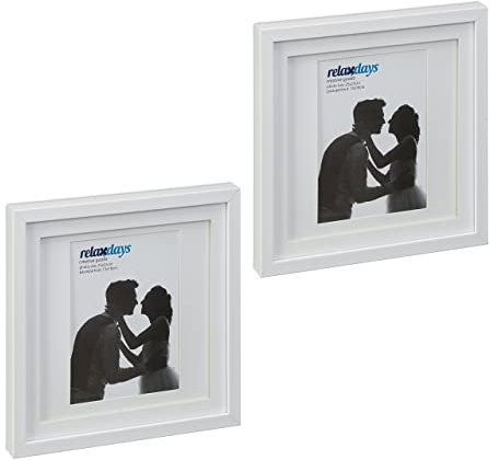 Relaxdays Ensemble de 2 cadres photo, 25 x 25 cm, carrés, cadre photo à suspendre ou à poser, passe-partout, blanc