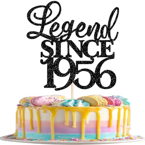 Xsstarmi 1 Pack Legend Since 1956 Cake Topper Glitter Happy 70th Birthday Cake Topper Cheers to 70 years Cake Decoration for Happy 70th Birthday Anniversary Party Decorations Black