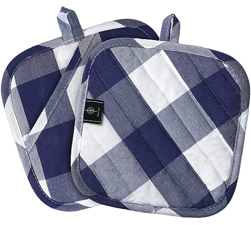 BONTHEE Presine in cotone con tasche, presine da 20,3 cm, resistenti al calore, per cucinare e cuocere in cucina, motivo scozzese blu, 2 pezzi