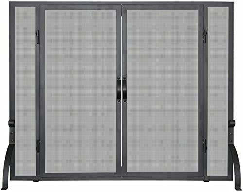 Kaminschirme, Einzelpaneel, schwarzer Schmiedeeisenschirm mit Türen – großer Kaminschirm, Flache Kaminschirme, dekorativ