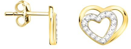 SOFIA MILANI - Boucles d'Oreilles pour Femme en Argent 925 - Plaqué Or - avec Pierre de Zircon - Clou d'Oreille en Forme de Cœur - E2522