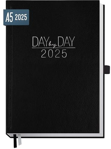 Häfft® Organizer Day by Day 2025 A5 Schwarz 1 Tag 1 Seite - Tageskalender, Tagesplaner, Terminkalender, Terminplaner, Buchkalender - nachhaltig & klimafreundlich