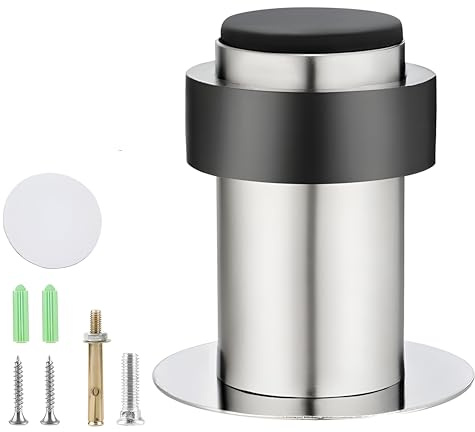 Misuyue Türstopper Boden/Wand Edelstahl, Door Stopper Selbstklebende 46mm | Türstopper Wandmontage mit Gummi Puffer Enthält Befestigungsmittel, Wandtürstopper für Schutz Von Wand und Möbel